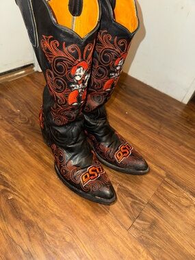 Black and Orange Embroidered Women's Heeled Cowboy Boots